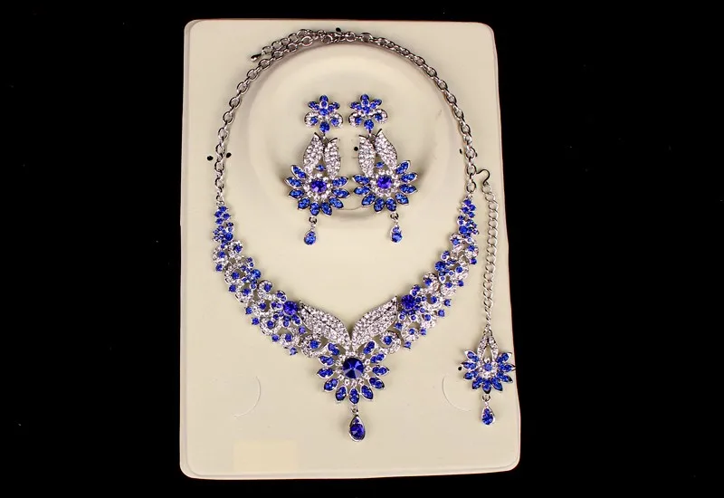 Мода Индийский стиль Кристалл Стразы ожерелье серьги набор посеребренные Свадебные Ювелирные наборы Ювелирные изделия Рождественский подарок для женщин