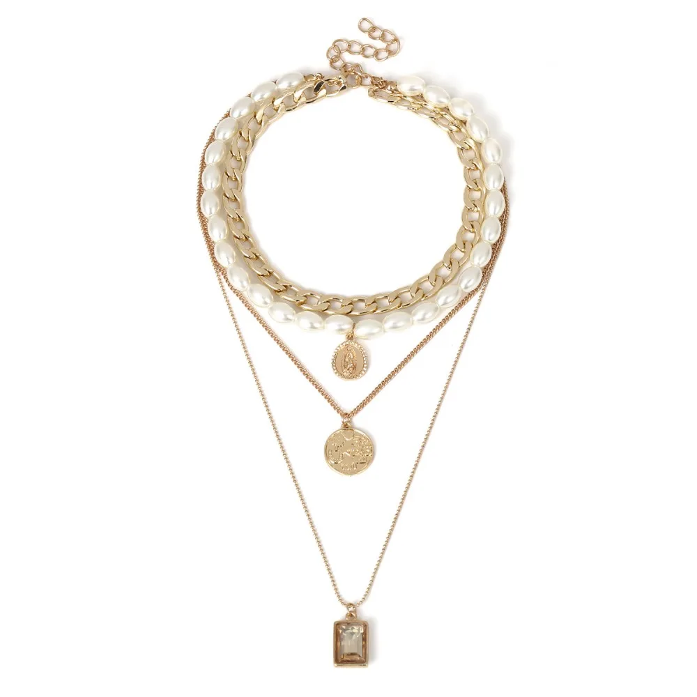 DIEZI, винтажное многослойное жемчужное ожерелье для женщин, новинка, монета золотого цвета, цепочка, колье, массивное ожерелье для девушек, ювелирное изделие