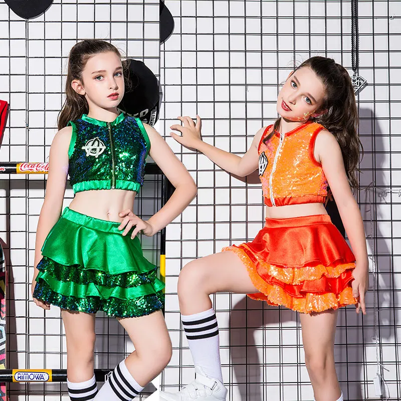 A0560 Wholesale Children's Jazz and Tap Dance Costume Set Sparkling Sequin Dance Top and Match
