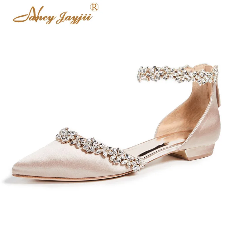 Crystal Rhinestone Light Pink Flats Mary Jane Wedding Shoes For Bride