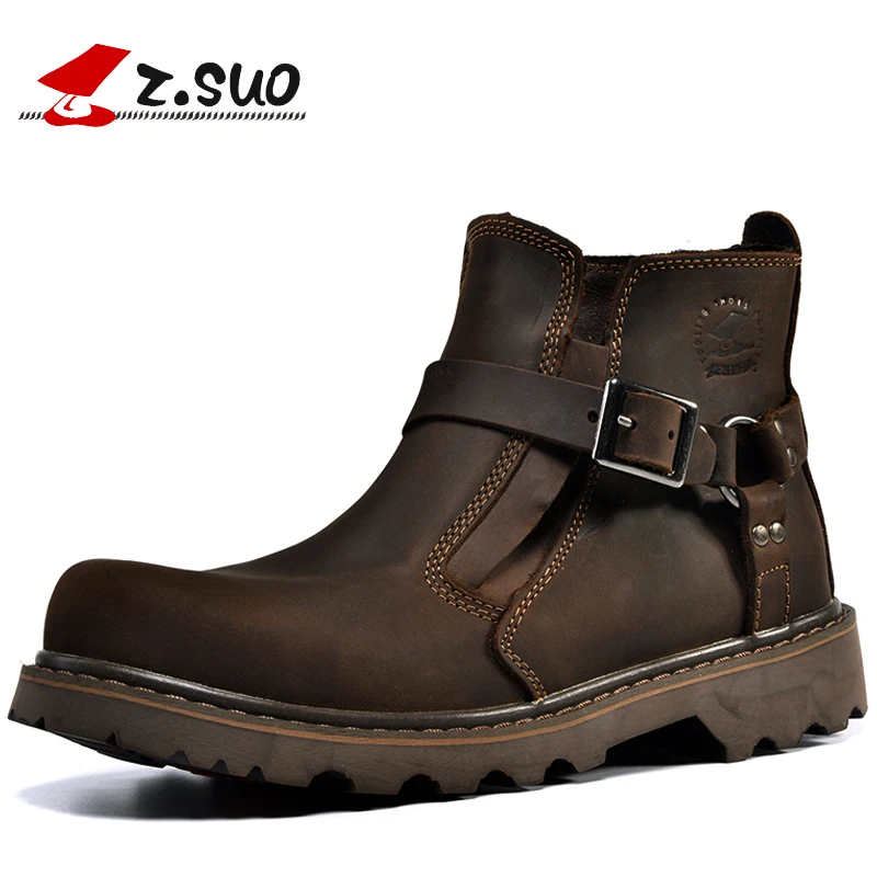 

Autumn Winter Shoes Full Grain Leather Brand Orange Short Boots Male Mid Calf Platform Rubber Mens Work Boots Zapatillas Hombre
