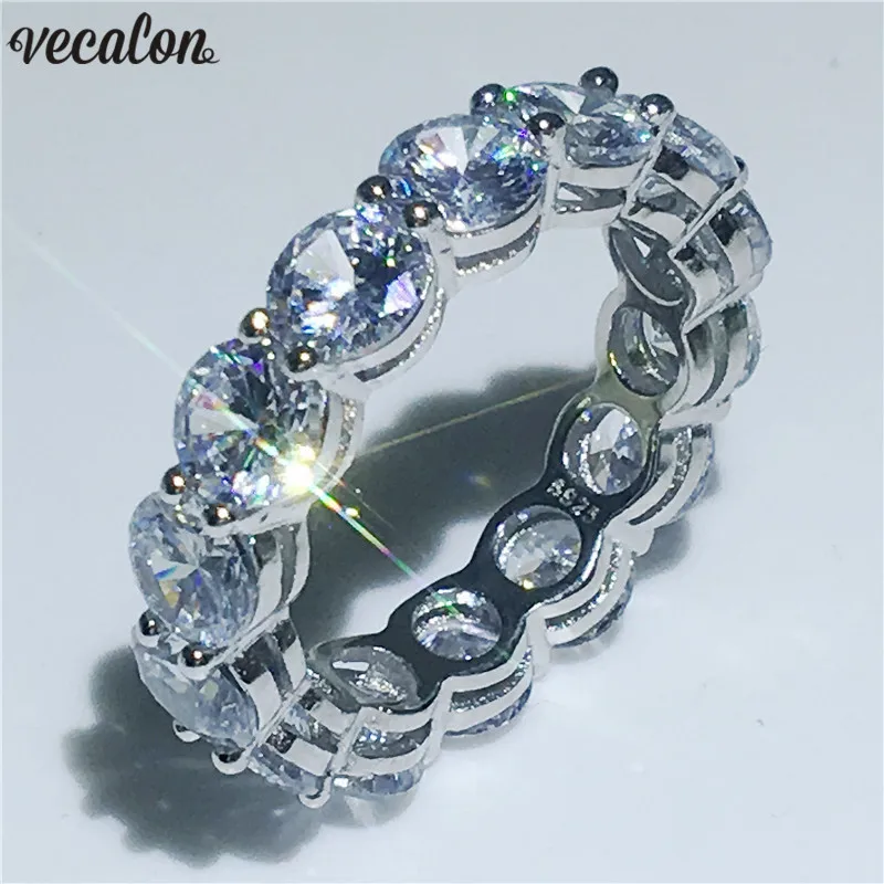 

Vecalon Fine Wedding Band ring Round 6mm 5A Zircon Sona Cz 925 Sterling Silver Engagement rings for women Men Finger Jewelry