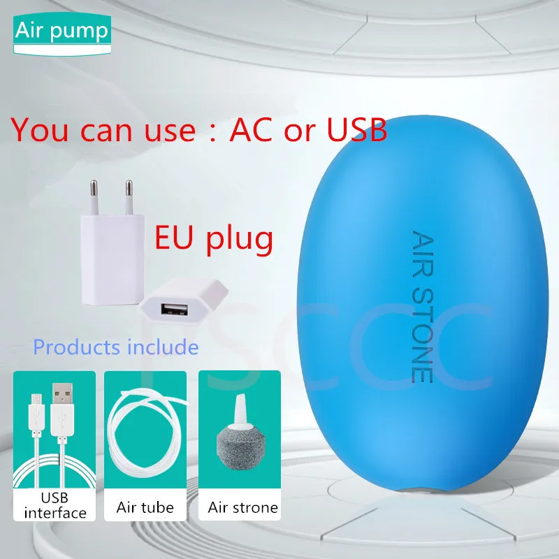 Аква Ультра тихий высокая эффективность нано аквариум кислородный воздушный насос для аквариума воздушный компрессор с силиконовой трубкой и воздушным камнем - Цвет: AC and USB blue