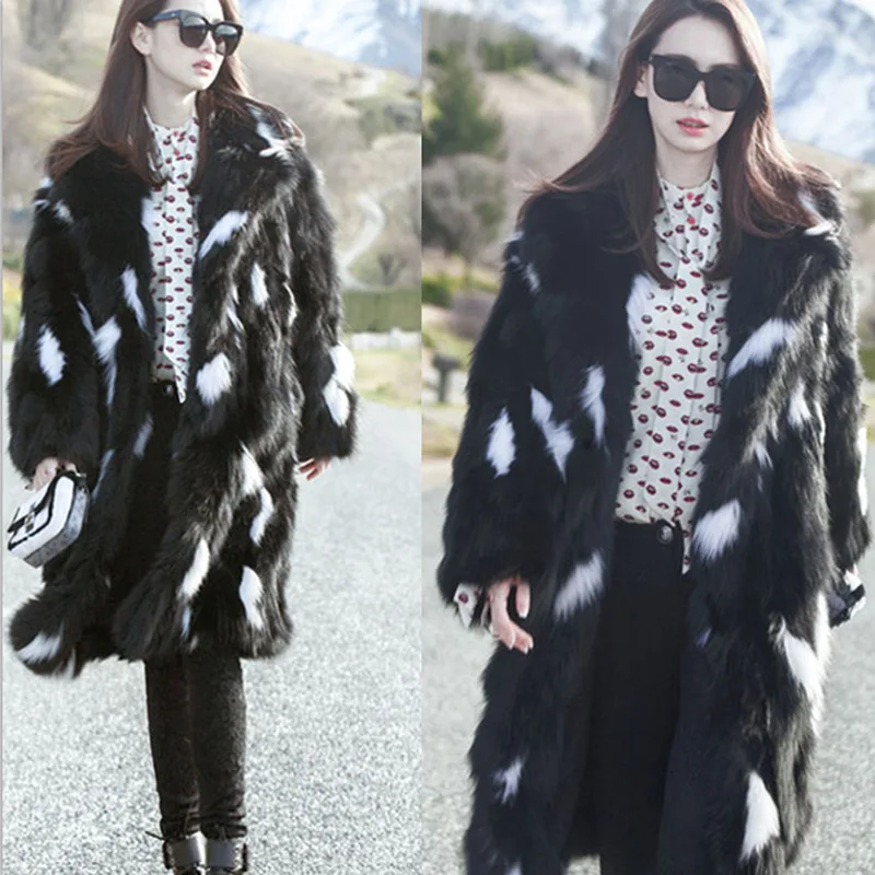 S 6XL New Fashion Women's clothing Winter High imitation Fox Fur Coat long Trench Overcoat Faux 