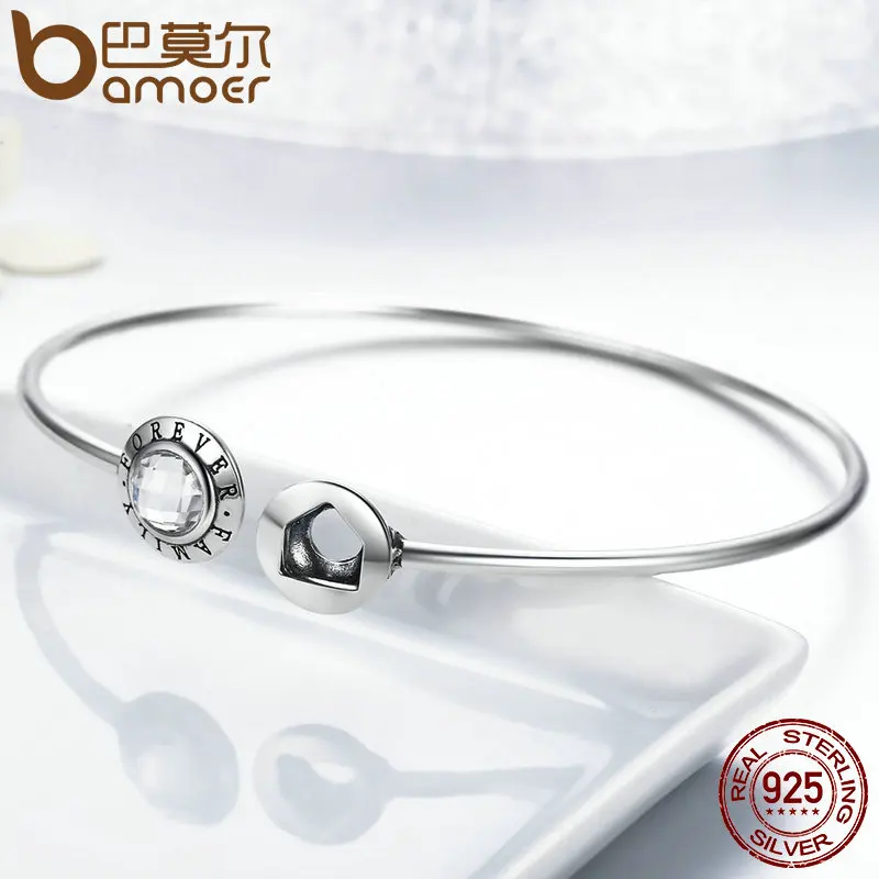 Skup BAMOER oryginalna 925 Sterling Silver rodzina na zawsze wyczyść CZ Geocentric mankiet bransoletki luksusowe srebro biżuteria SCB011