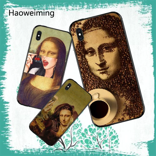 

Mona Lisa Funny Parody Art Phone Case For iPhone X XR XS Max Soft Silicone Cover For Apple iPhone 5S 6S 7 8 Plus Capa Coque