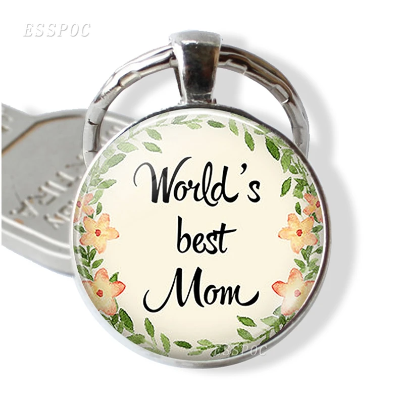 Worlds Best Mom Keychain Mother's Day Gifts Letters Glass Cabochon Metal Keyring Charistmas Gift for Bonus Mom|Брелоки| |