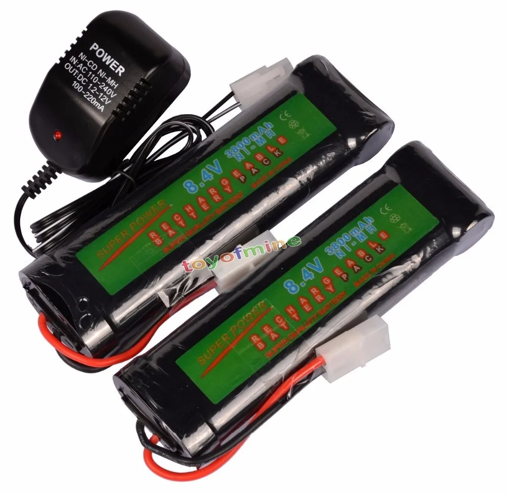 

2x 8.4V 3800mAh NiMH Rechargeable Battery Cell Pack For RC Airsoft + Charger US/ EU/AU/UK Plug Adapter