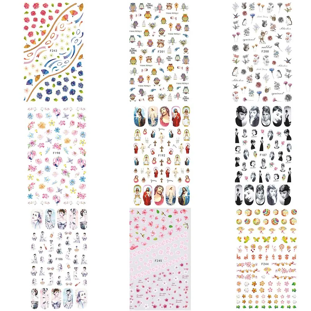 

1 Sheet Cartoon Owl Succulent Nail Art Stickers Beauty Full Wraps Water Transfer Designs Cute Nail Decals DIY Accessories