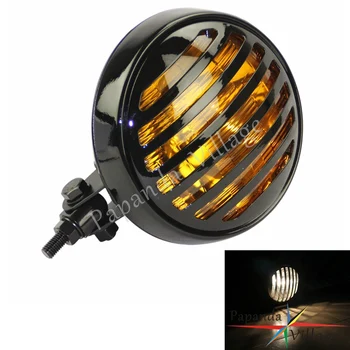 

Papanda Black 5.75" Motorbike Round Headlight Finned Grill Amber Glass Head Lamp For Harley Chopper Bobber Cafe Racer Custom