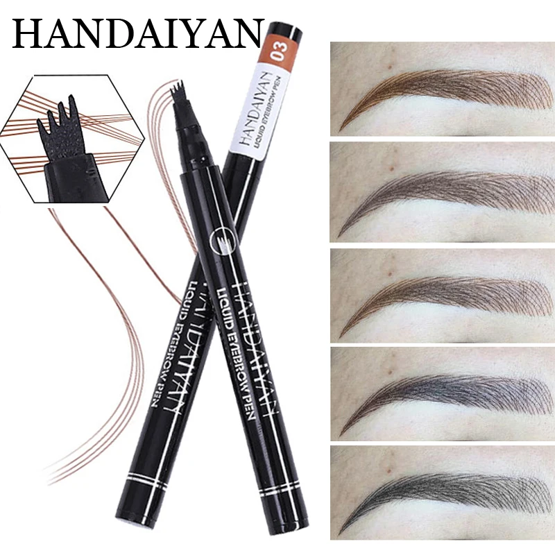 Brow Makeup Natural Microblading Eyebrow Tattoo Pen 4 Fork Tips Fine Sketch Liquid Eyebrow Pencil Waterproof 3