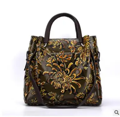 

2019 manual embossing color-brush women's vintage genuine leather tote bag large capacity womne's sholder bag