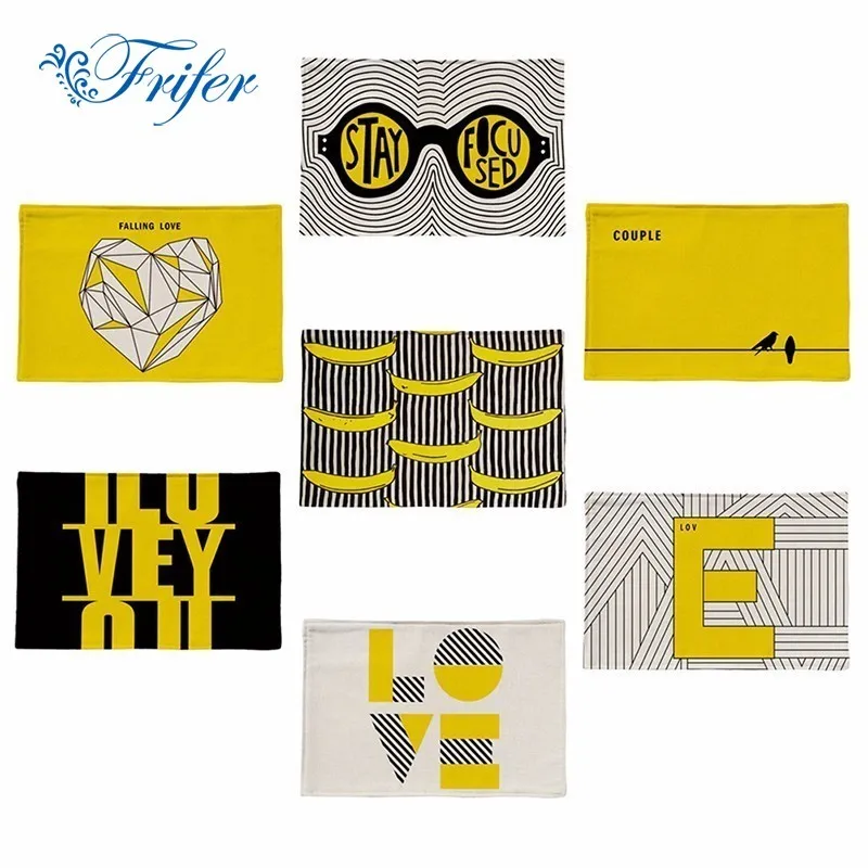 

Yellow Fresh Linen Dining Table Placemat Wedding Napkins Europe Style Kitchen Tool Tableware Pad Coaster Coffee Tea Place Mat