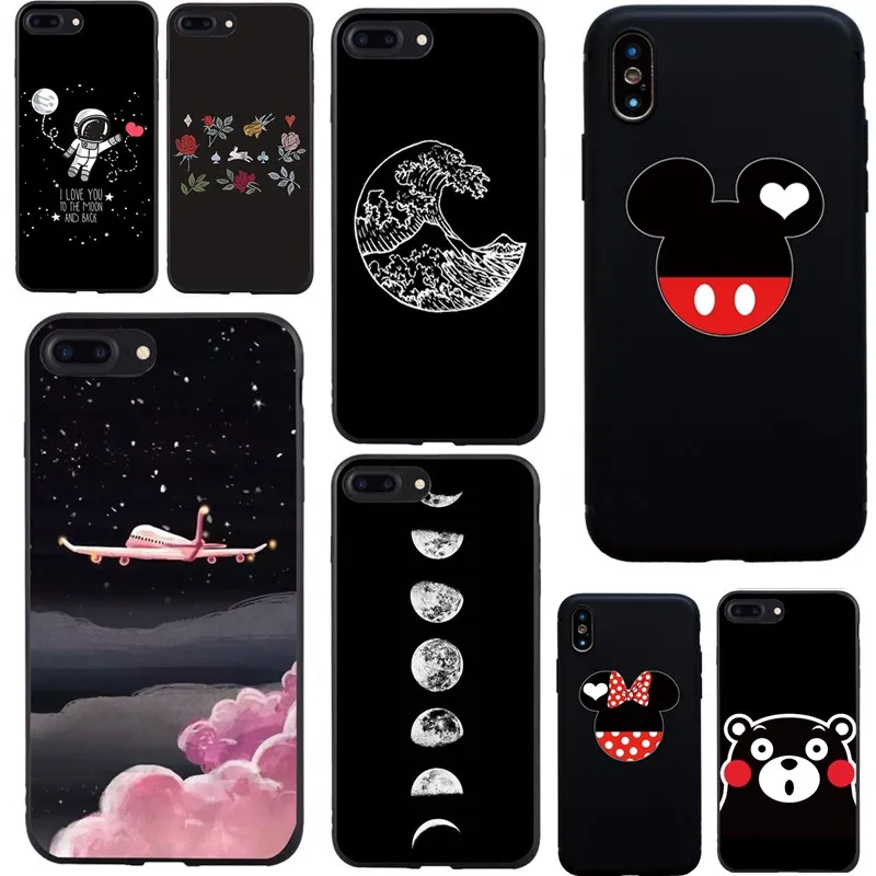 Case For iPhone 6 S Universe Cat Planet Cover For iPhone 7 8 Plus Soft Tpu Case Cute Black