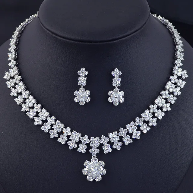 Beautiful Flower Design Wedding Bridal Jewelry Set High Quality Beautiful Flower Design Wedding Bridal Jewelry Set High Quality Luxury Fashion Aaa Cubic Zirconia Necklace