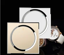Lowest Price 1 Gang 1 Way Home Glass Panel Acrylic Material Light Button Screen Wall Socket Switch Golden White 250V 10A