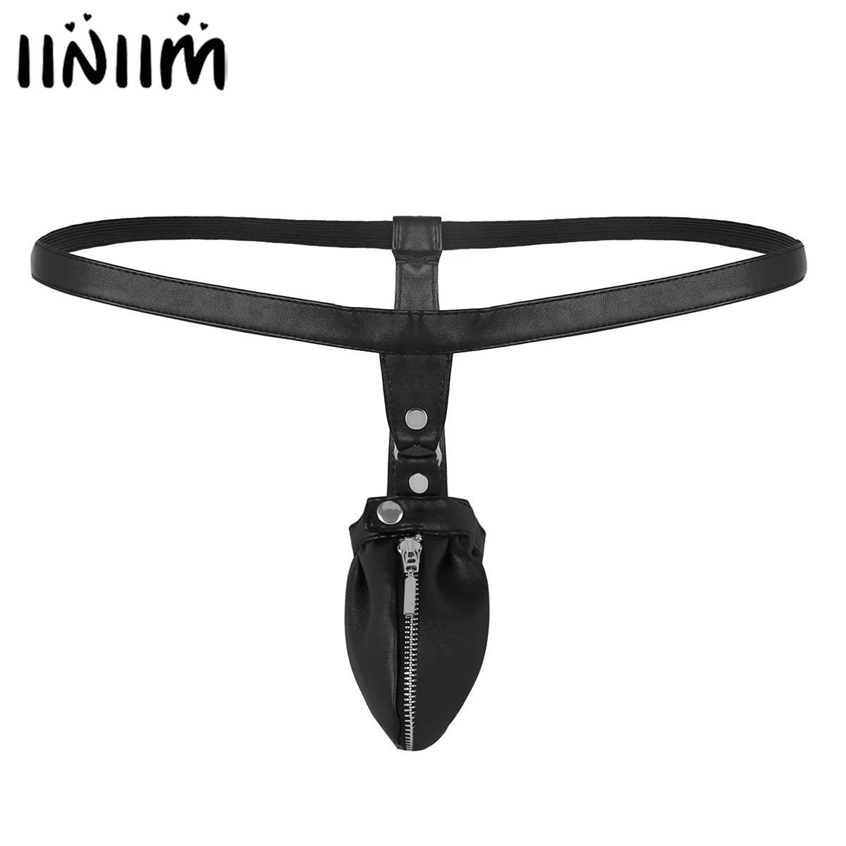 

Mens Lingerie Panties Synthetic Leather Bulge Pouch with Zipper Low Open Back Jockstraps Briefs String Homme Thong Underwear