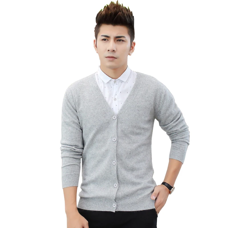 

Mens Autumn Winter V Neck Wool Cardigan Sweater Coat Male Solid Color Knitted Sweater Long Sleeve Cardigans Coat Outerwear 2019