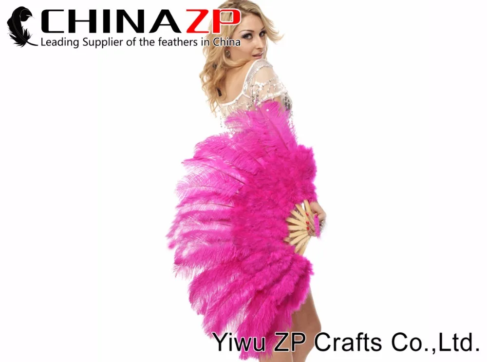 Burlesque 21x 38 Hotpink Marabou & Ostrich Feathers Hand Fan With Bamboo Staves