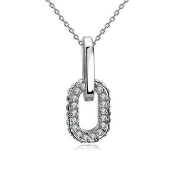 

3.4*1.4cm 925 Silver Necklace Zirconia 2 Interlocking White Gold Jewelry Chain Love For Women Water Drop Necklace Pendant