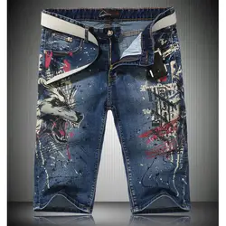 Новые летние джинсовые шорты прямые джинсы для мужчин цветной рисунок по колено шорты для мальчиков низ для мужчин пять штаны