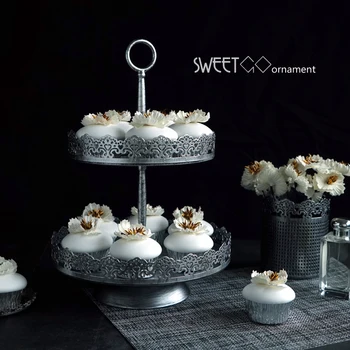

2 tiers cupcake stand Vintage silver cake decorating tools for dessert bakeware Kitchen& bar