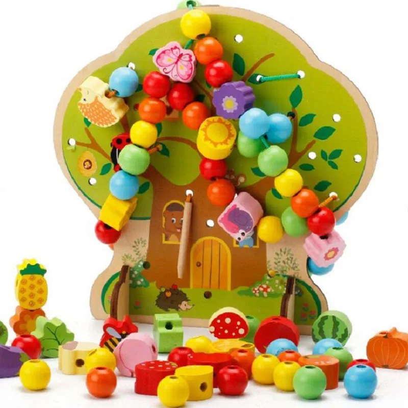 Материалы montessori Обучающие мультфильм плодовых деревьев, фруктовые бусины Обучающие деревянные игрушки для детей на день рождения, подарок для детей