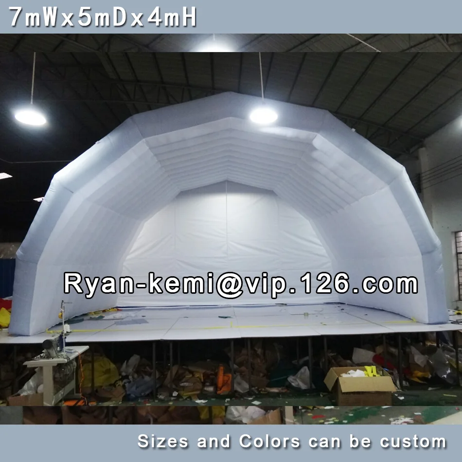 Free shipping 7mWx4mHx5mD light grey white inflatable stage tent oxford cloth tent for outdoor events inflatable canopy 2