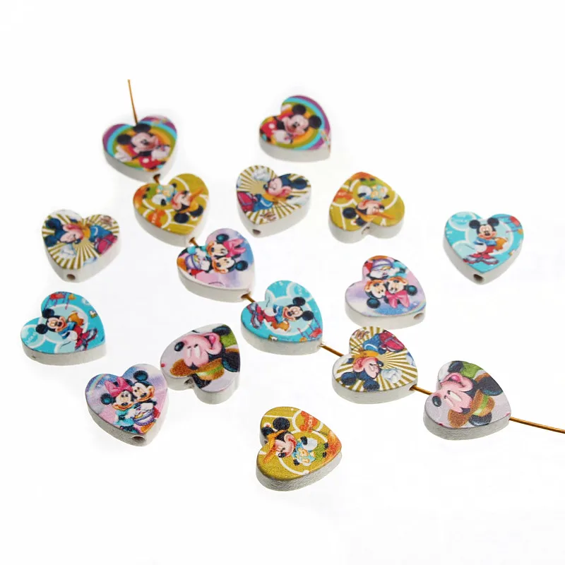 

30pcs Heart Shapes Wood Bead 20mm Mouse pattern Multicolor Wooden Beads For DIY Pacifier Clip