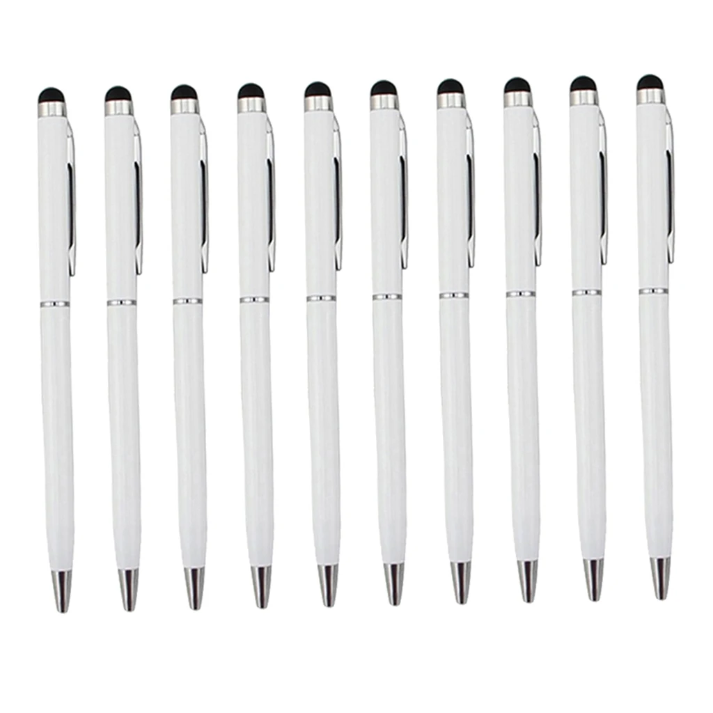 10x 2in1 Capacitive Stylus/ Ballpoint Hand Writing Pen for Touchscreen White