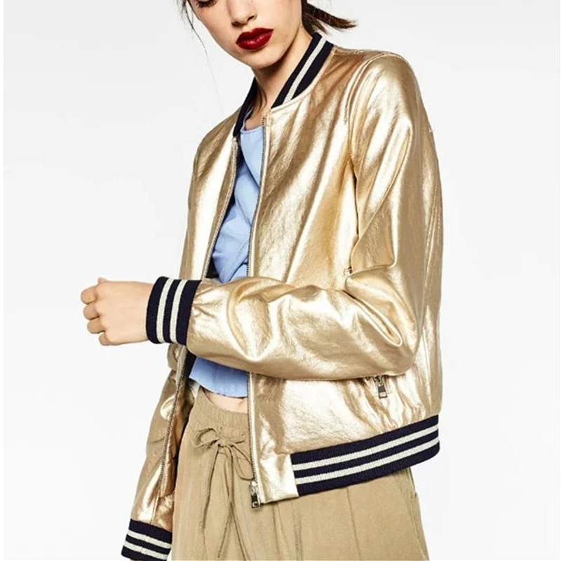 Femme Longues Veste À Automne Manteau Manches Casual Hiver Baseball Golden Brillante Jq432 De Montant silvery Surface Uniforme Personnalité Col Femmes Mode Ir1xpIZw