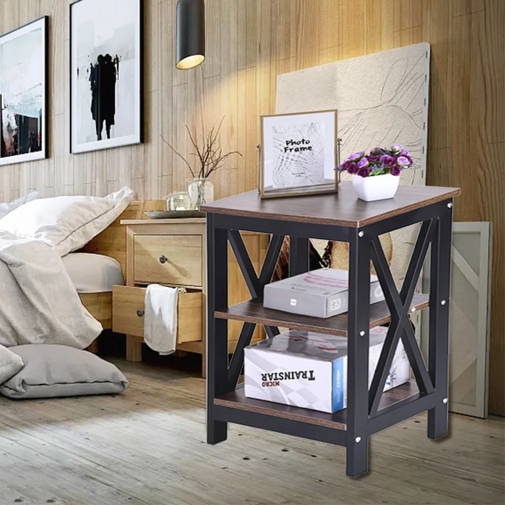 2019 حار جديد المنتجات منضدة طاولة جانبية للسرير مع تخزين أريكة نهاية الجدول مع 2 رفوف لغرفة النوم منضدة طاولة القهوة