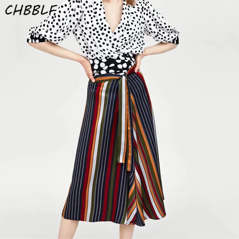 women elegent striped skirt side pleated mujer vintage ladies casual ...