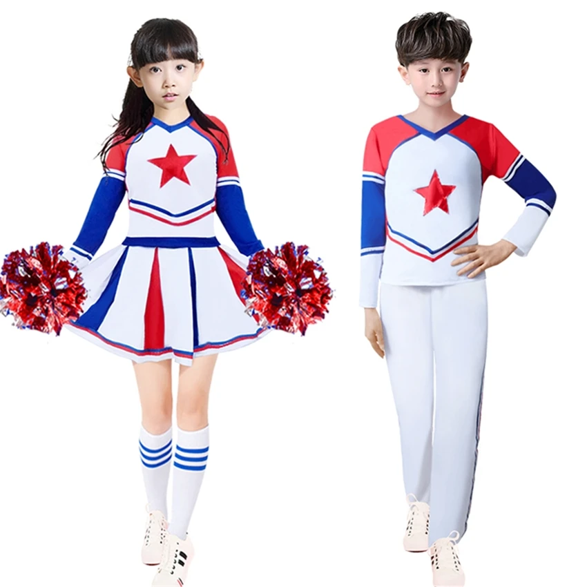 Children Cheerleader Costumes Boys Girls School Team Uniforms Dance Performance Gymnastics Games Cheer Kids Teenager Clothing