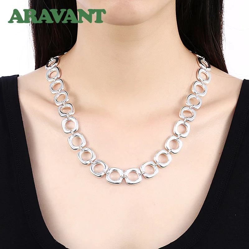 925 серебряные ювелирные изделия унисекс ожерелье полное ожерелье с квадратами для женщин и мужчин звено цепи модное классическое ожерелье s ювелирные изделия