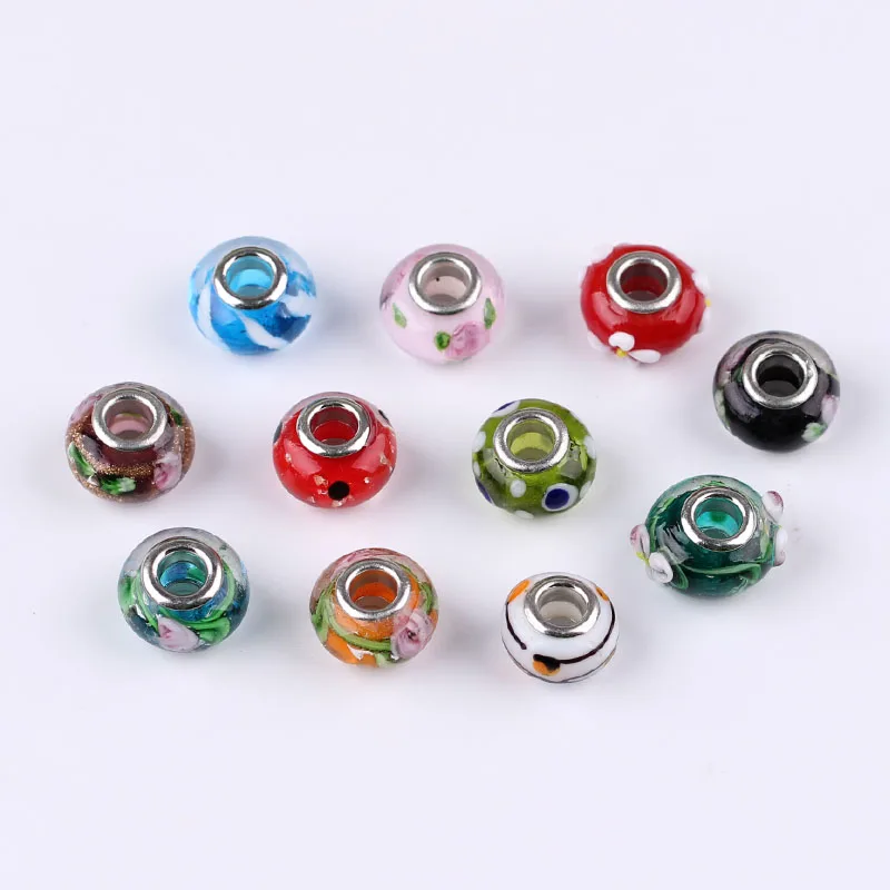 

24*10mm Big hole Lampwork bead Spacer Brilliant shape round Beads for DIY Bracelet Jewelry Making Pack of 12pcs