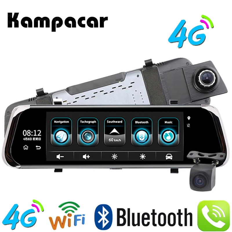 

Kampacar 4G Android Car DVR 10 Inch Rear View Camera GPS Tracker Navigator Mirror With A Recorder 2 ADAS Bluetooth WIFI Dash Cam