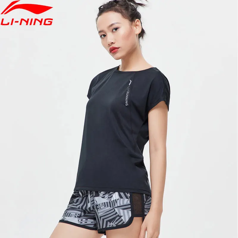 Li-Ning женский топ с коротким рукавом для бега, сухой полиэстер, дышащий, обычная посадка, подкладка, Спортивная Удобная футболка, футболка ATSP112 WTS1505