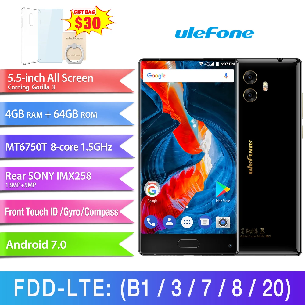 Ulefone MIX 4G мобильный телефон 5 дюймов MTK6750T Восьмиядерный Android 7 0 4 Гб ОЗУ 64 ПЗУ