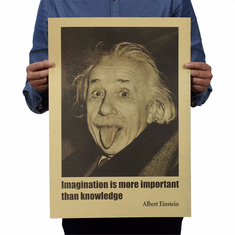 

1 pcs 51X35.5cm Albert Einstein Poster Vintage Retro Paper Wall Stickers Imagination Is More Important Than Knowledge
