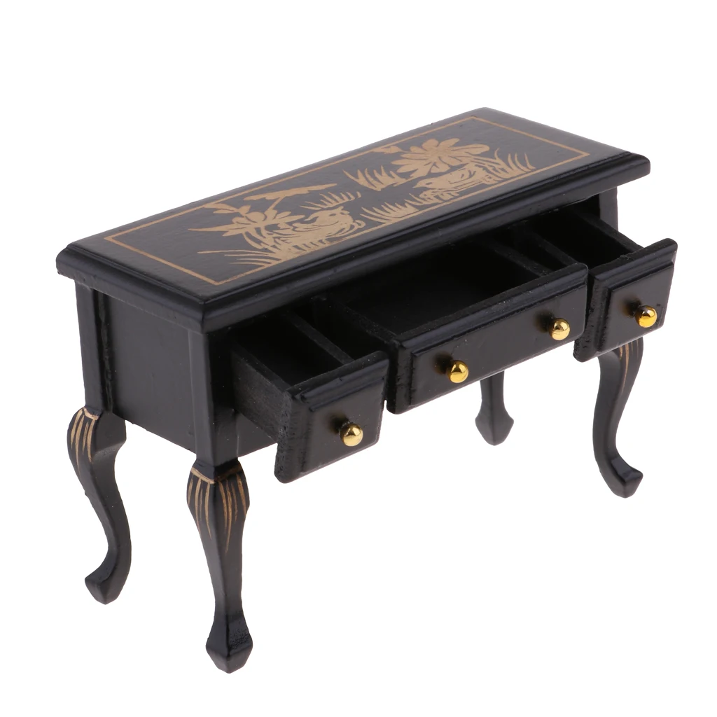 1:12 Dollhouse Miniature Furniture Vintage Wooden Table Desk with Drawers Model Toy