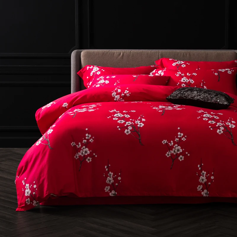 

Svetanya Egytian wedding Bedding Set Queen Double Size Bedsheet Pillowcases and Duvet cover sets Plum Printed