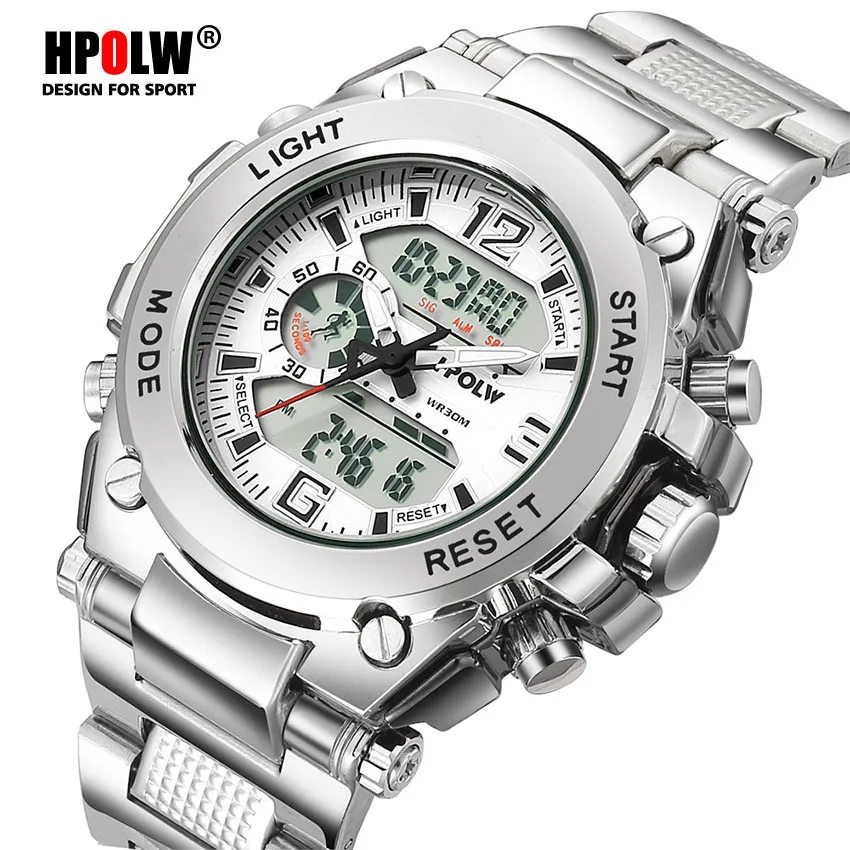 HPOLW العلامة التجارية الرياضة العسكرية الساعات الرجال الإلكترونية LED معصم رقمية ووتش للماء الرياضة صدمة ووتش الرجال Relogio Masculino