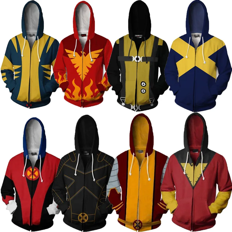 

X-Men Costumes Clothes Mens Boys Hooded Sweatshirts Wolverine 3D Clothes Streetwear Zipper Long Sleeves Clothing Logan Howlett