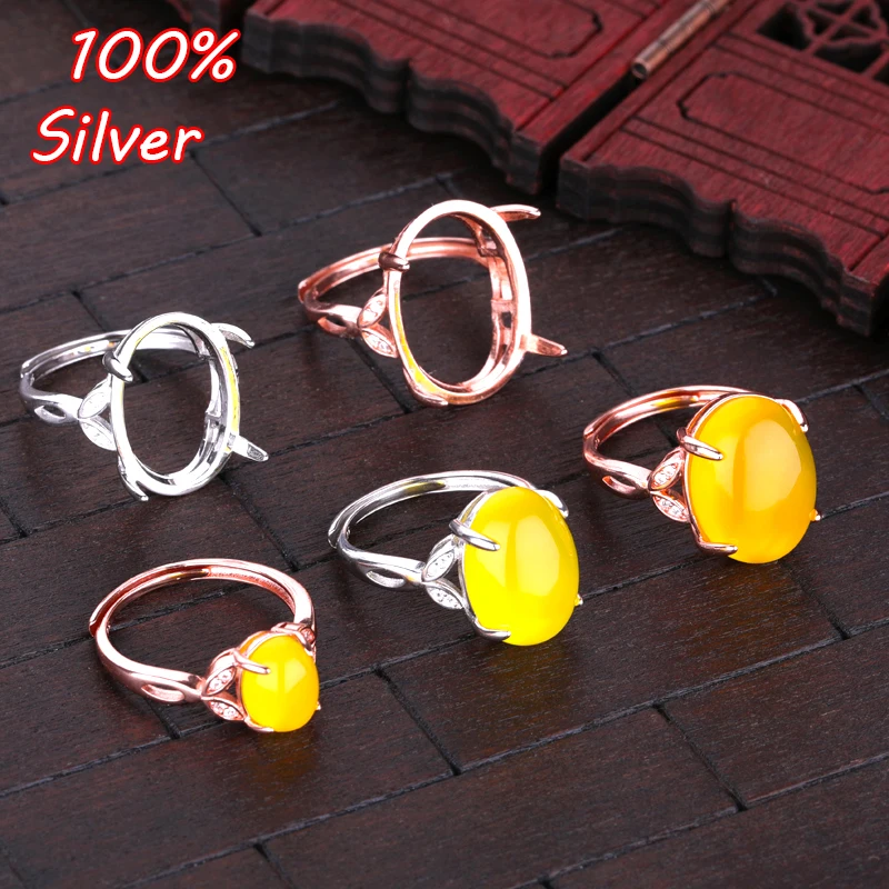 

925 Silver Adjustable Blank Ring Base Fit 7*9/10*14/12*16/13*18/15*20mm Glass Cabochons Cameo Settings Diy Jewelry Making