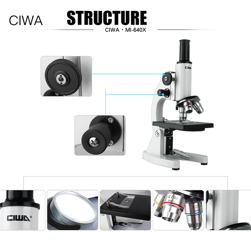 CIWA Монокуляр 640X микроскоп бинокль HD биологическое зеркало прямой животных и
