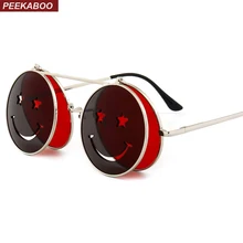 Круглые Солнцезащитные очки Peekaboo для мужчин, Ретро стиль, стимпанк, металлическая оправа, красные, желтые, на застежке, солнцезащитные очки для женщин, uv400