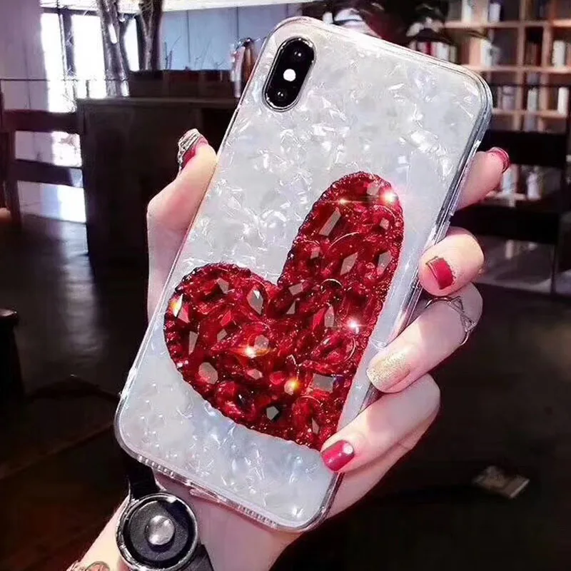 

For iPhone XR XS MAX Bling Diamond Heart Soft TPU Shell Pattern Case For Apple iPhone X 8 7 6 6S Plus Phone Cases Cover Shell
