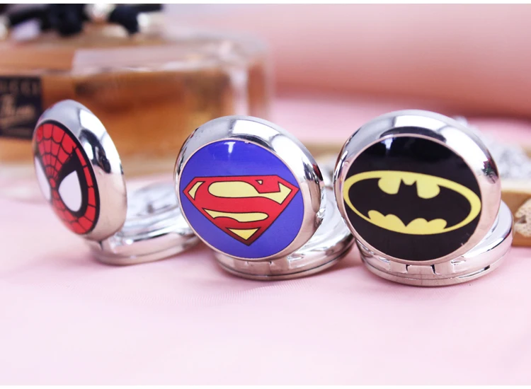 

3style Superman Batman spiderman Pocket Watch with Necklace Chain Fashion Steampunk Quartz Watch Mens Pocket Gifts