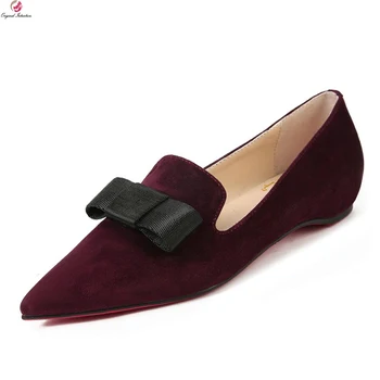 

Original Intention Stylish Women Flats Pointed Toe Real Leather Casual Flats Dark Blue Wine Red Black Shoes Woman US Size 4-8.5